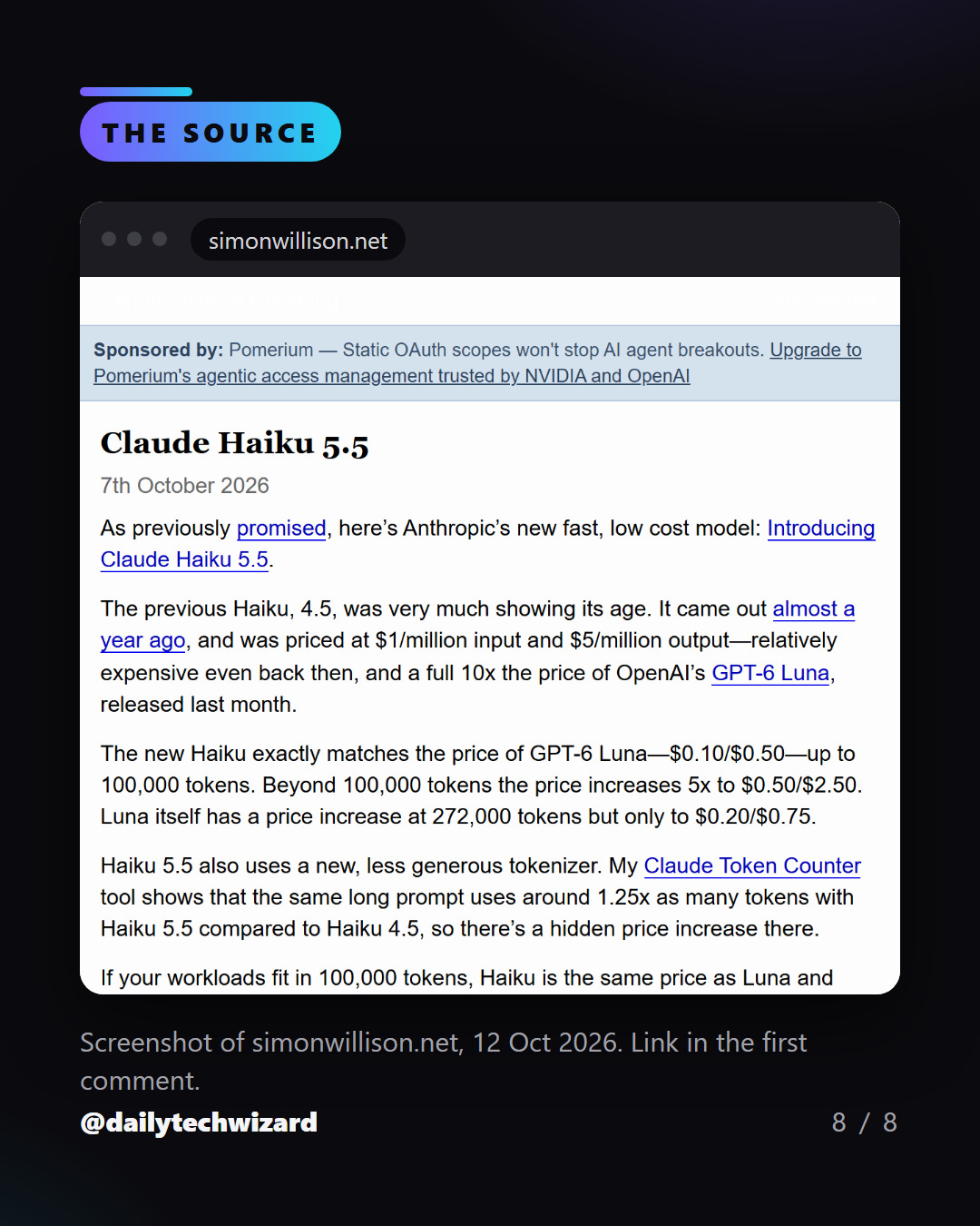 Slide 8 of 8. Screenshot of the source on simonwillison.net: Simon Willison’s Weblog