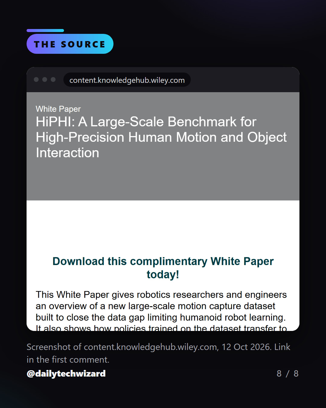 Slide 8 of 8. Screenshot of the source on content.knowledgehub.wiley.com: HiPHI: A Large-Scale Benchmark for High-Precision Human Motion and Object Interaction