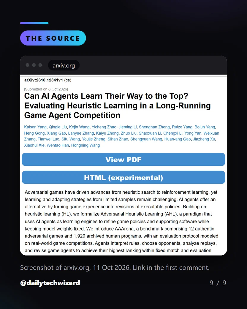 Screenshot of the source: Can AI Agents Learn Their Way to the Top? Evaluating Heuristic Learning in a Long-Running Game Agent Competition
