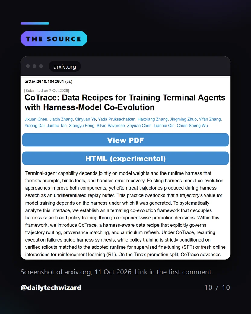 Screenshot of the source: CoTrace: Data Recipes for Training Terminal Agents with Harness-Model Co-Evolution