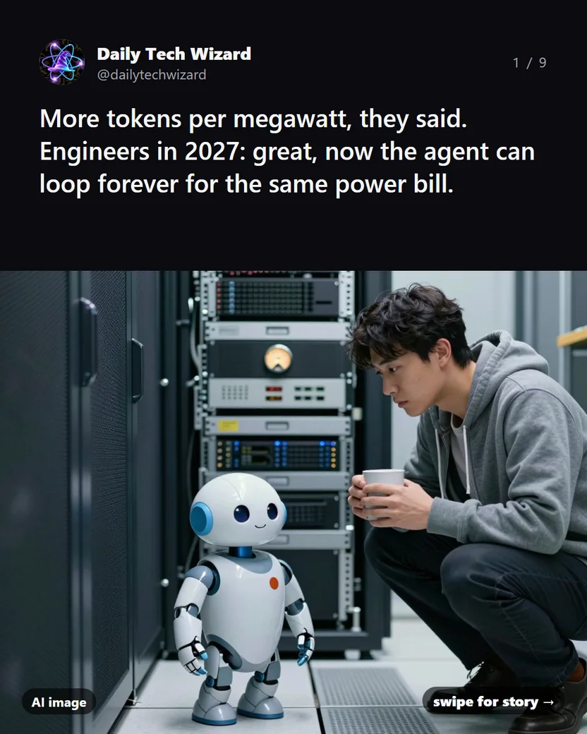 Meme: More tokens per megawatt, they said. Engineers in 2027: great, now the agent can loop forever for the same power bill.